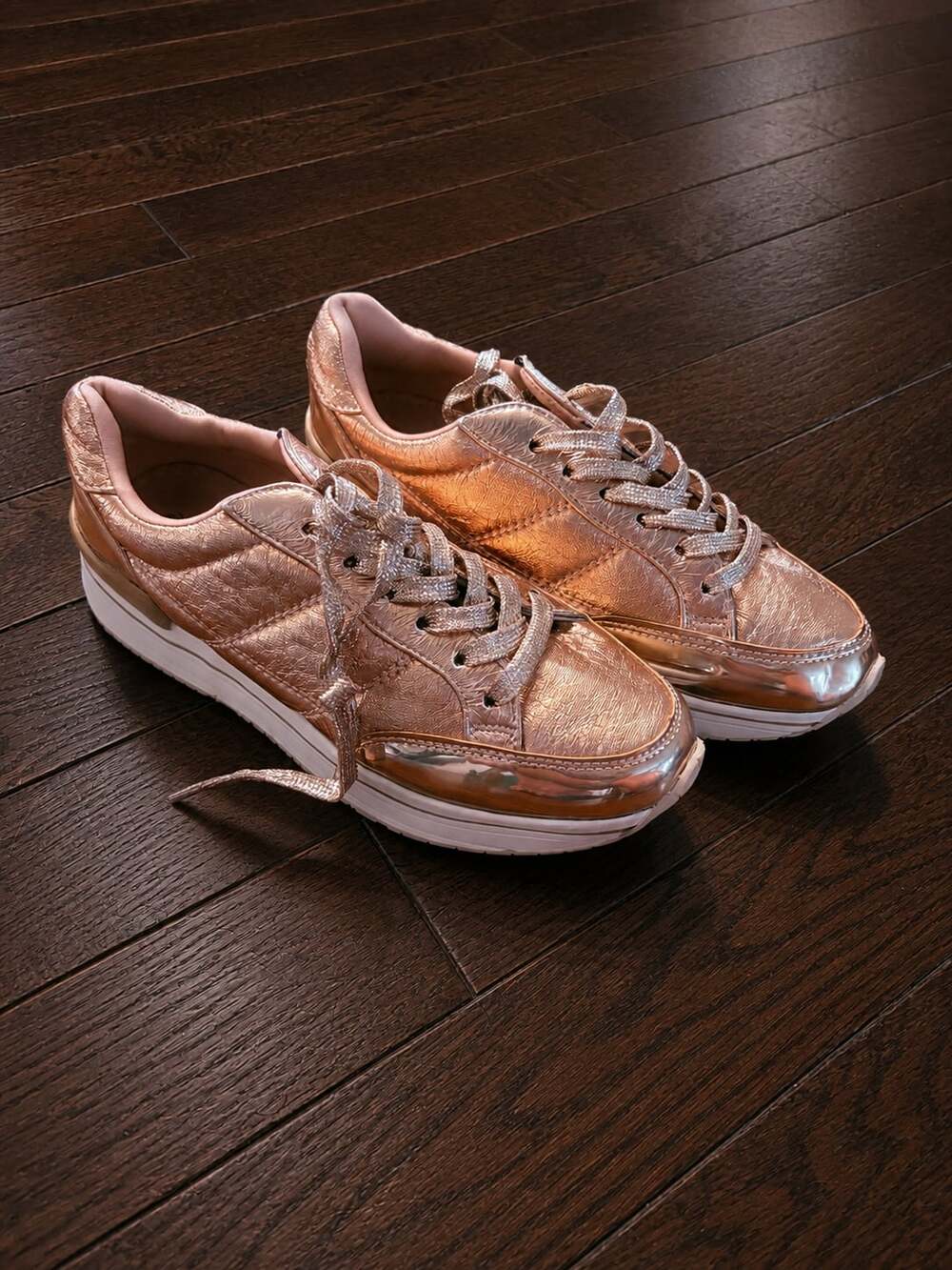 Qupid Rose Gold Glitter Sneakers, Size 38 EU (US 7.5-8) - metallic Platform Trai